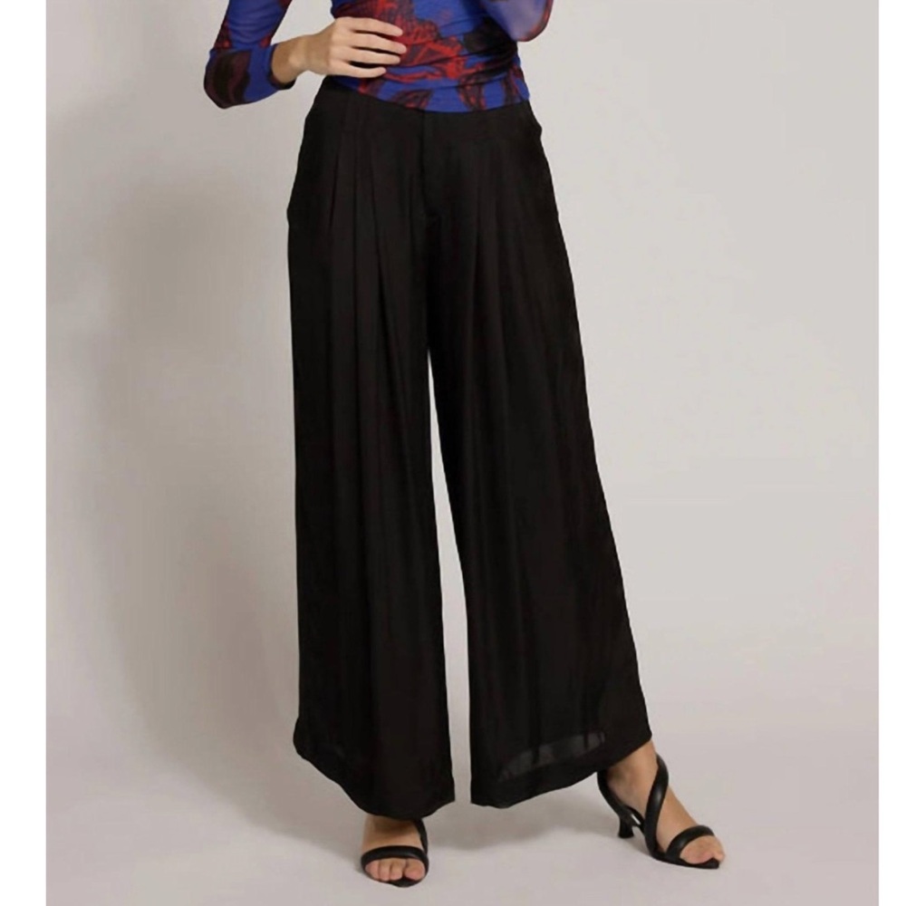 New Cleobella Milo Satin Wide Leg Pants in Black